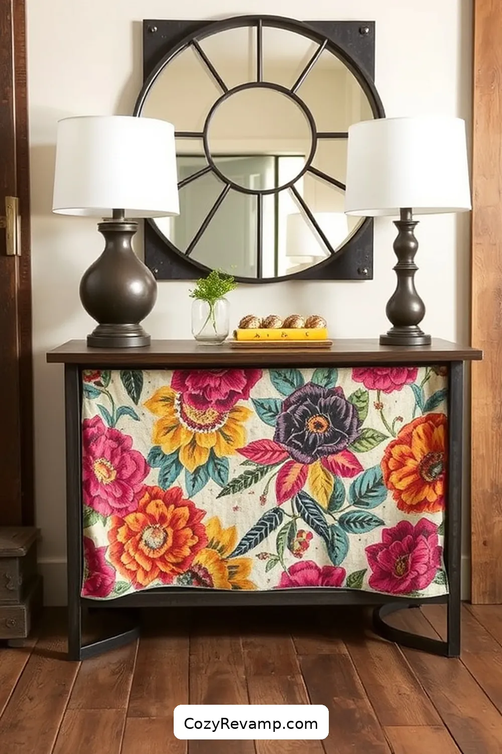 Fabric-Faced Entry Table for 20 Creative Ways to Design an Industrial Entryway With Upcycled Fabric Material