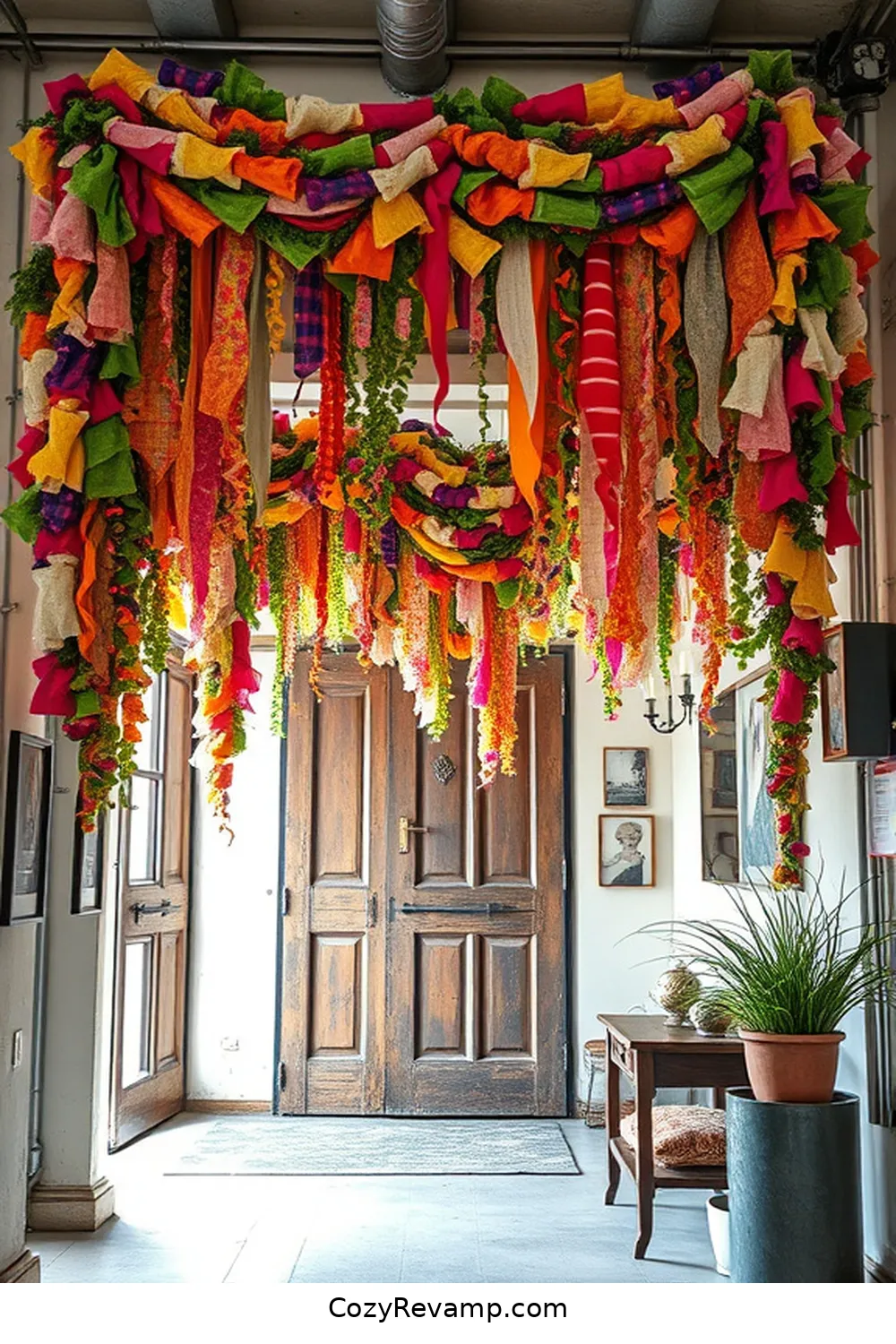 Fabric Scrap Garland for 20 Creative Ways to Design an Industrial Entryway With Upcycled Fabric Material