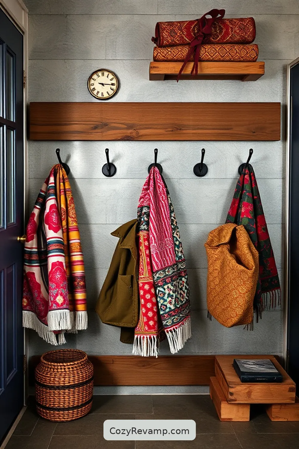 Fabric-Wrapped Coat Hooks for 20 Creative Ways to Design an Industrial Entryway With Upcycled Fabric Material