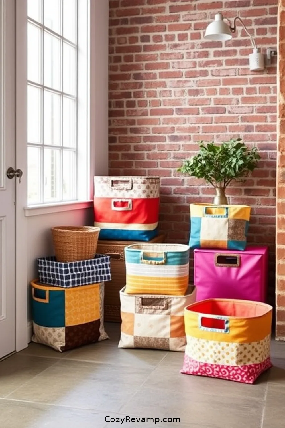 Patchwork Fabric Storage Bins for 20 Creative Ways to Design an Industrial Entryway With Upcycled Fabric Material
