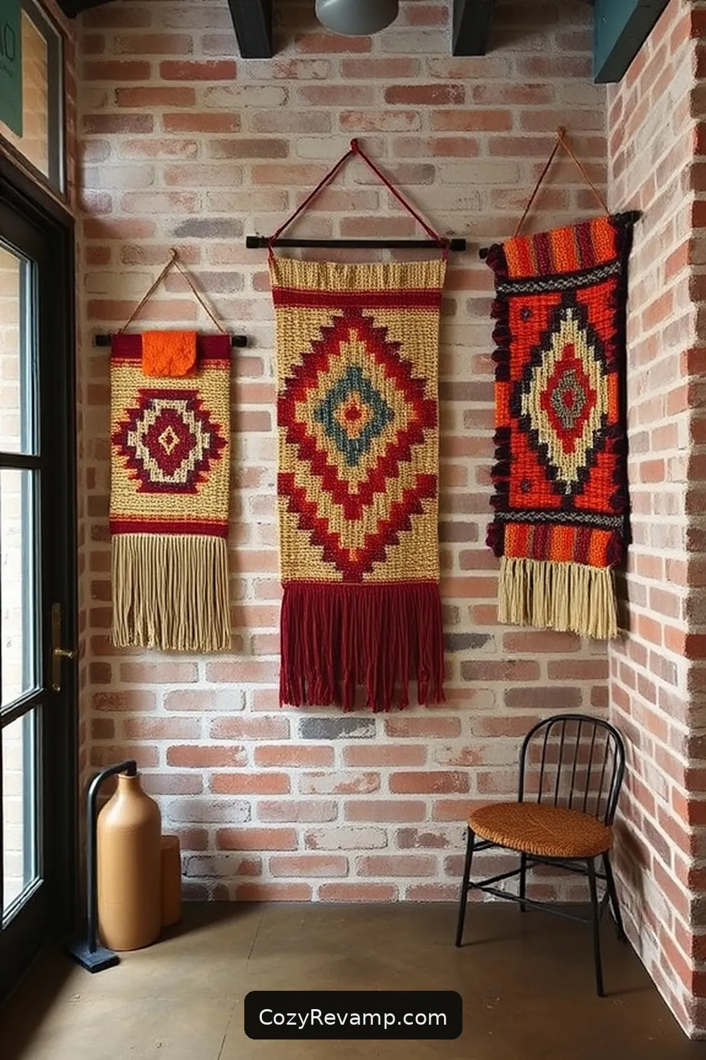 Textile Wall Hanging for 20 Creative Ways to Design an Industrial Entryway With Upcycled Fabric Material