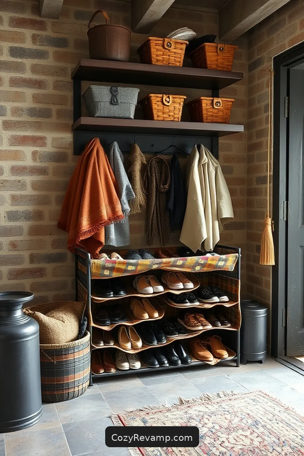 Upcycled Fabric Shoe Rack for 20 Creative Ways to Design an Industrial Entryway With Upcycled Fabric Material