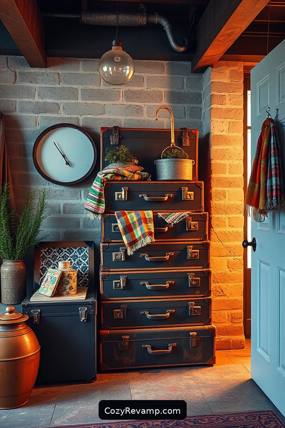 Vintage Suitcase Storage for 20 Creative Ways to Design an Industrial Entryway With Upcycled Fabric Material