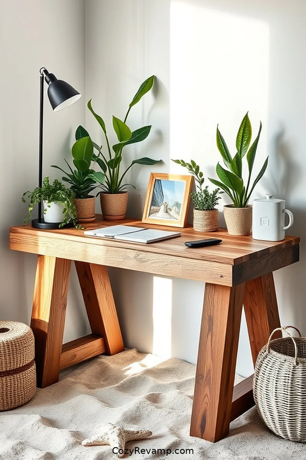 20 Essential Coastal Home Office Materials With Solar-Powered Lights 5 Reclaimed Wood Desk for 20 Essential Coastal Home Office Materials With Solar-Powered Lights