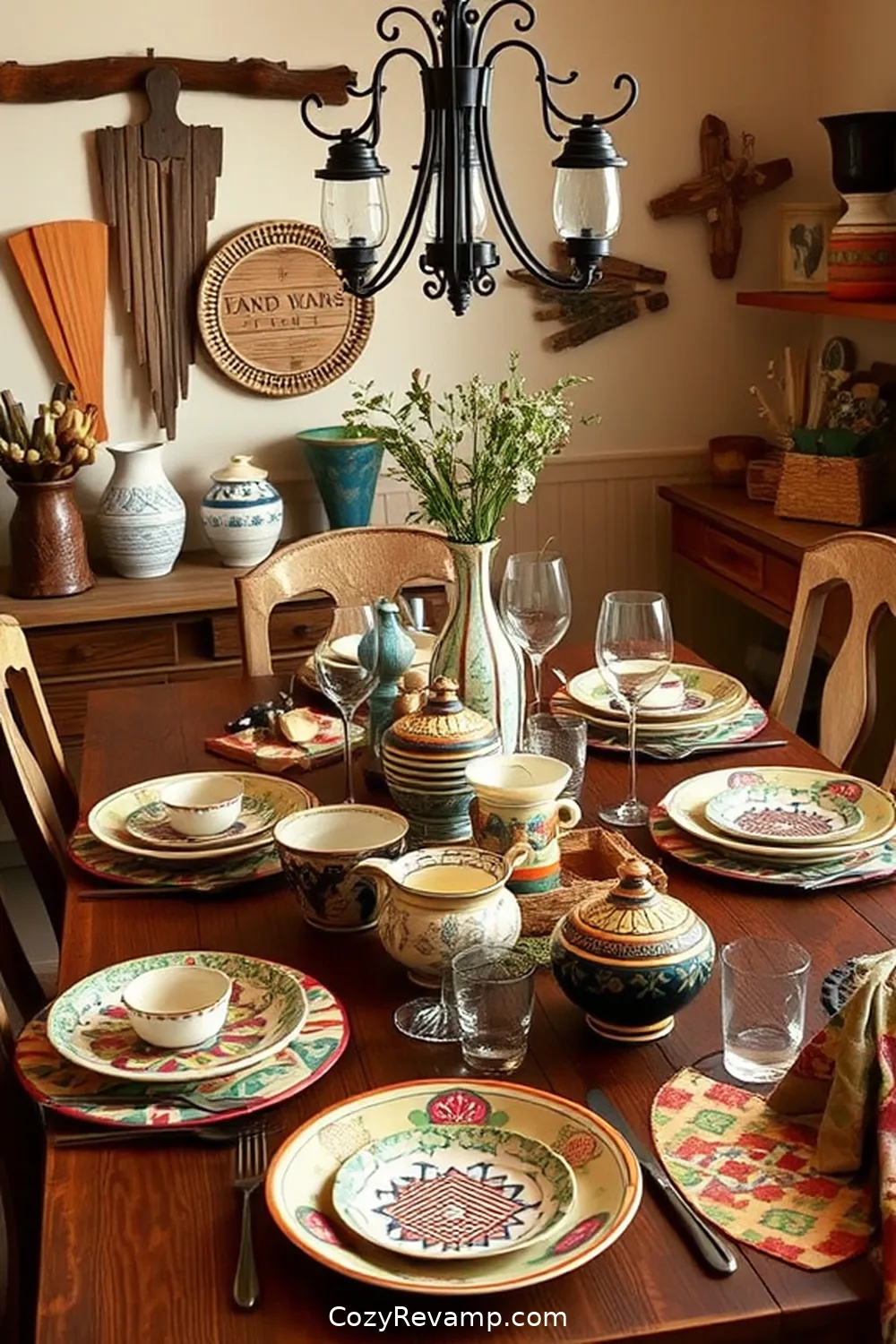 20 Essential Elements of Bohemian Dining Rooms With Reclaimed Materials 9 Eclectic Tableware for 20 Essential Elements of Bohemian Dining Rooms With Reclaimed Materials