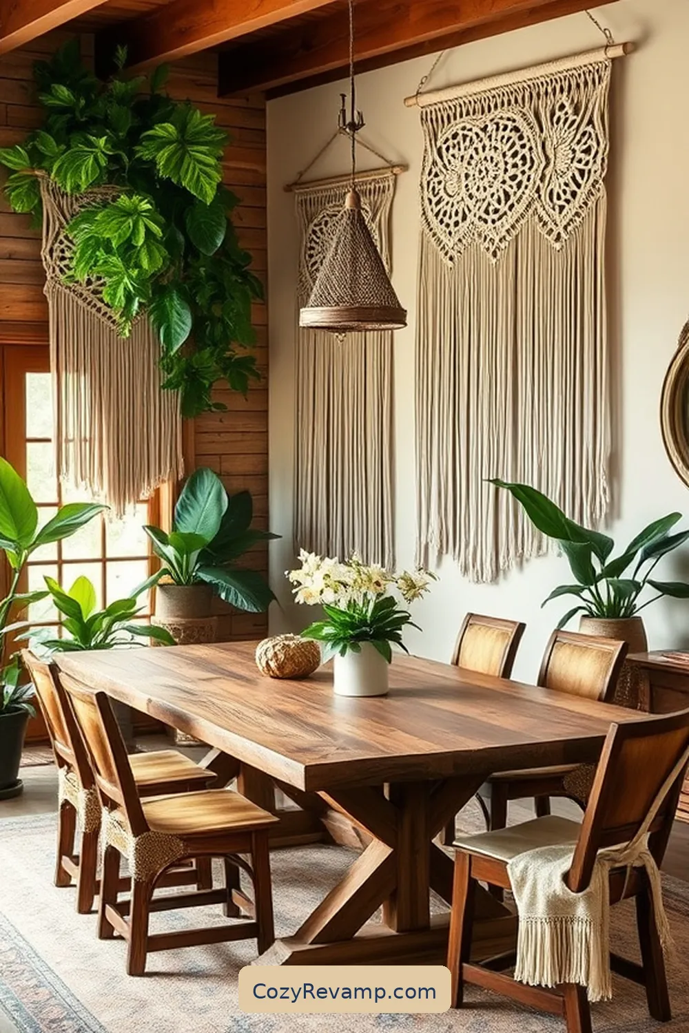 20 Essential Elements of Bohemian Dining Rooms With Reclaimed Materials 5 Macramé Wall Hangings for 20 Essential Elements of Bohemian Dining Rooms With Reclaimed Materials