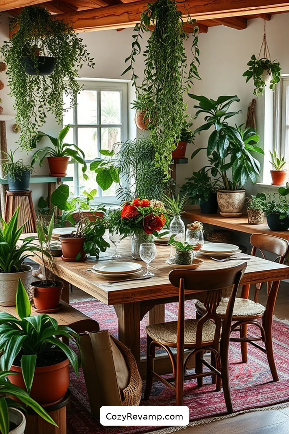20 Essential Elements of Bohemian Dining Rooms With Reclaimed Materials 10 Potted Plants and Greenery for 20 Essential Elements of Bohemian Dining Rooms With Reclaimed Materials