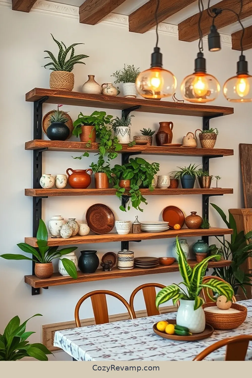 20 Essential Elements of Bohemian Dining Rooms With Reclaimed Materials 18 Reclaimed Wood Shelving for 20 Essential Elements of Bohemian Dining Rooms With Reclaimed Materials