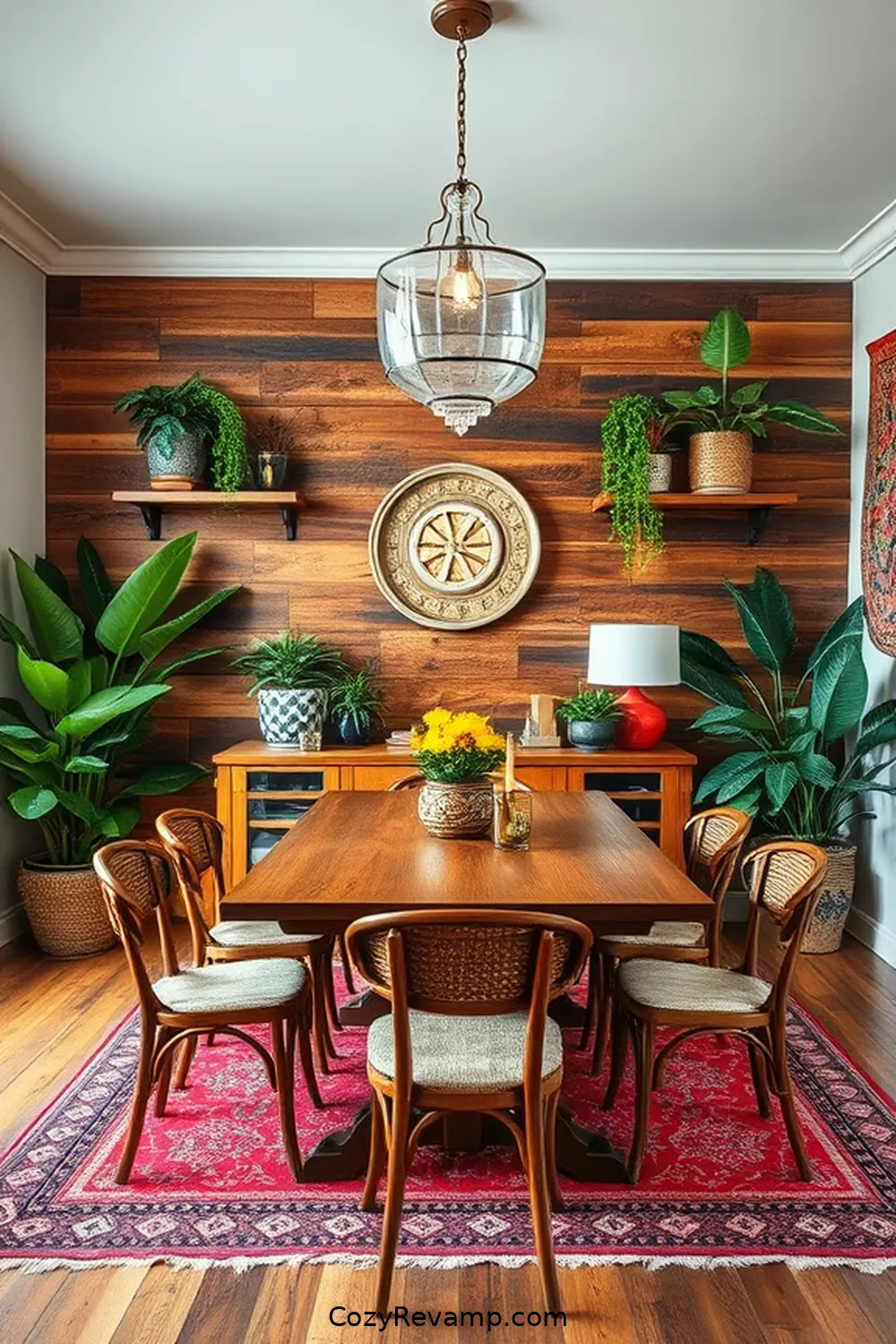 20 Essential Elements of Bohemian Dining Rooms With Reclaimed Materials 19 Statement Wall With Reclaimed Wood for 20 Essential Elements of Bohemian Dining Rooms With Reclaimed Materials