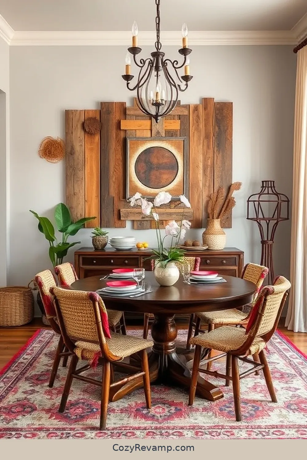 20 Essential Elements of Bohemian Dining Rooms With Reclaimed Materials 11 Textured Wall Art for 20 Essential Elements of Bohemian Dining Rooms With Reclaimed Materials
