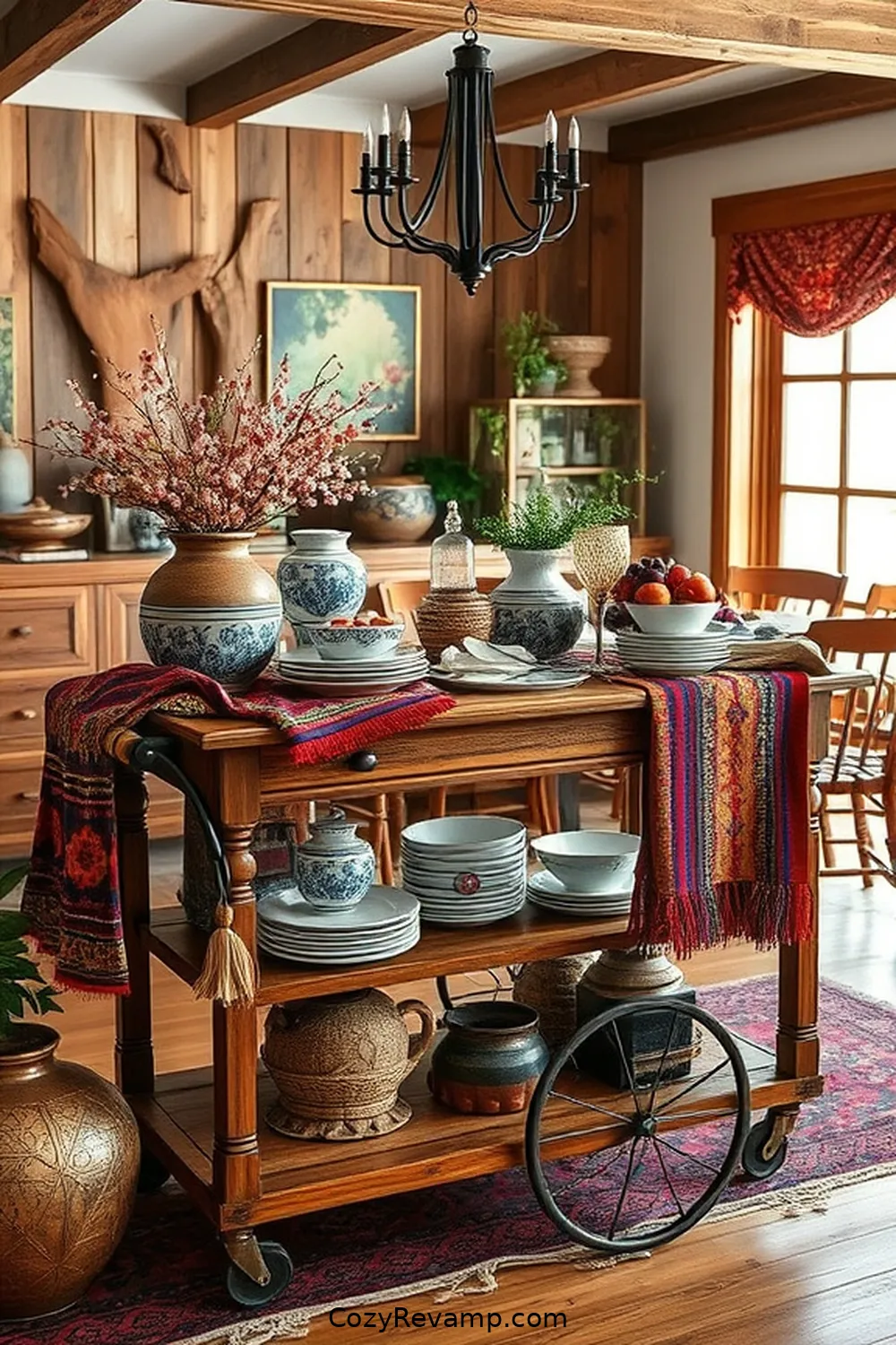 20 Essential Elements of Bohemian Dining Rooms With Reclaimed Materials 14 Vintage Serving Carts for 20 Essential Elements of Bohemian Dining Rooms With Reclaimed Materials