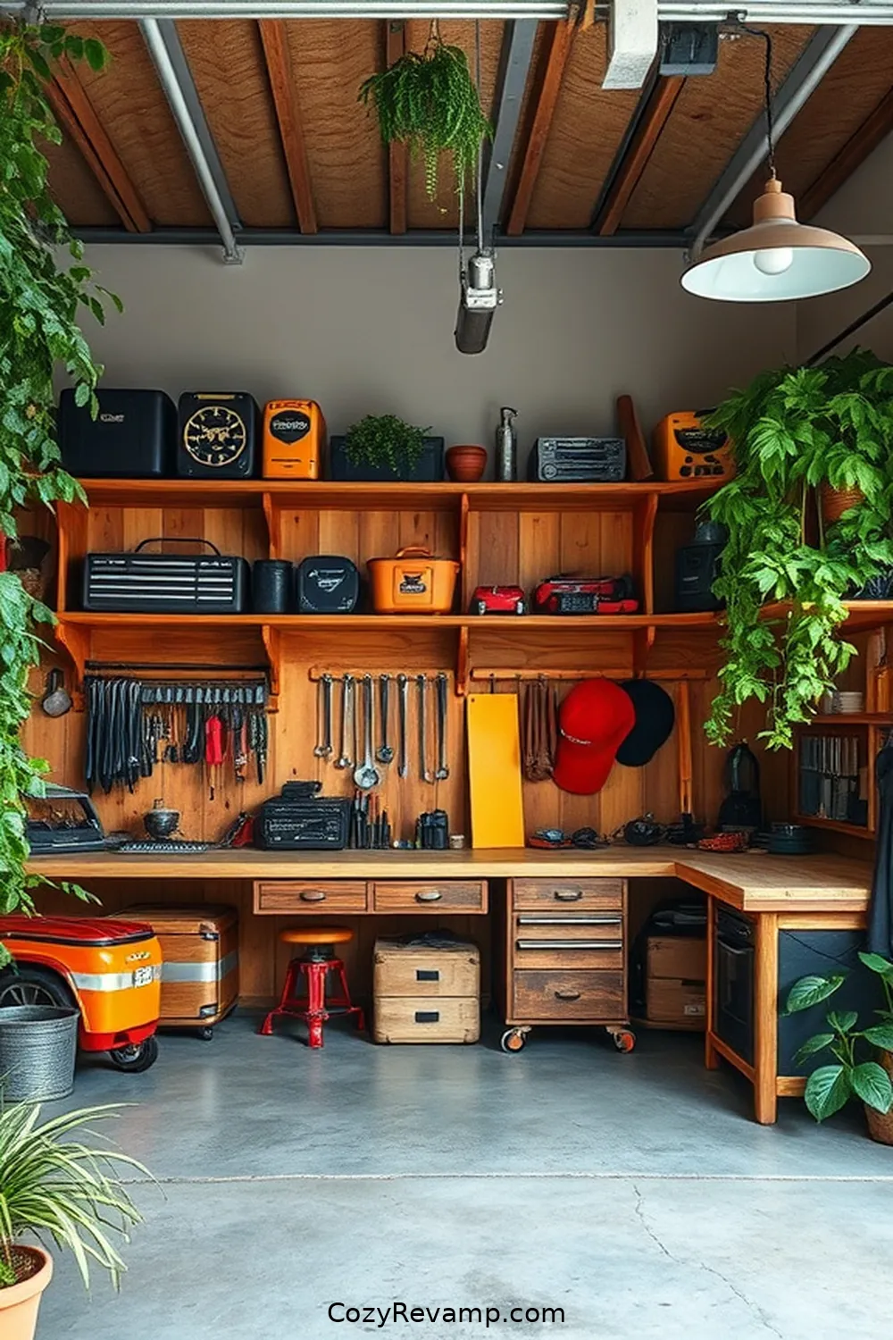 Functional Workspaces for 20 Essential Elements of a Mid-Century Modern Garage With Reclaimed Materials