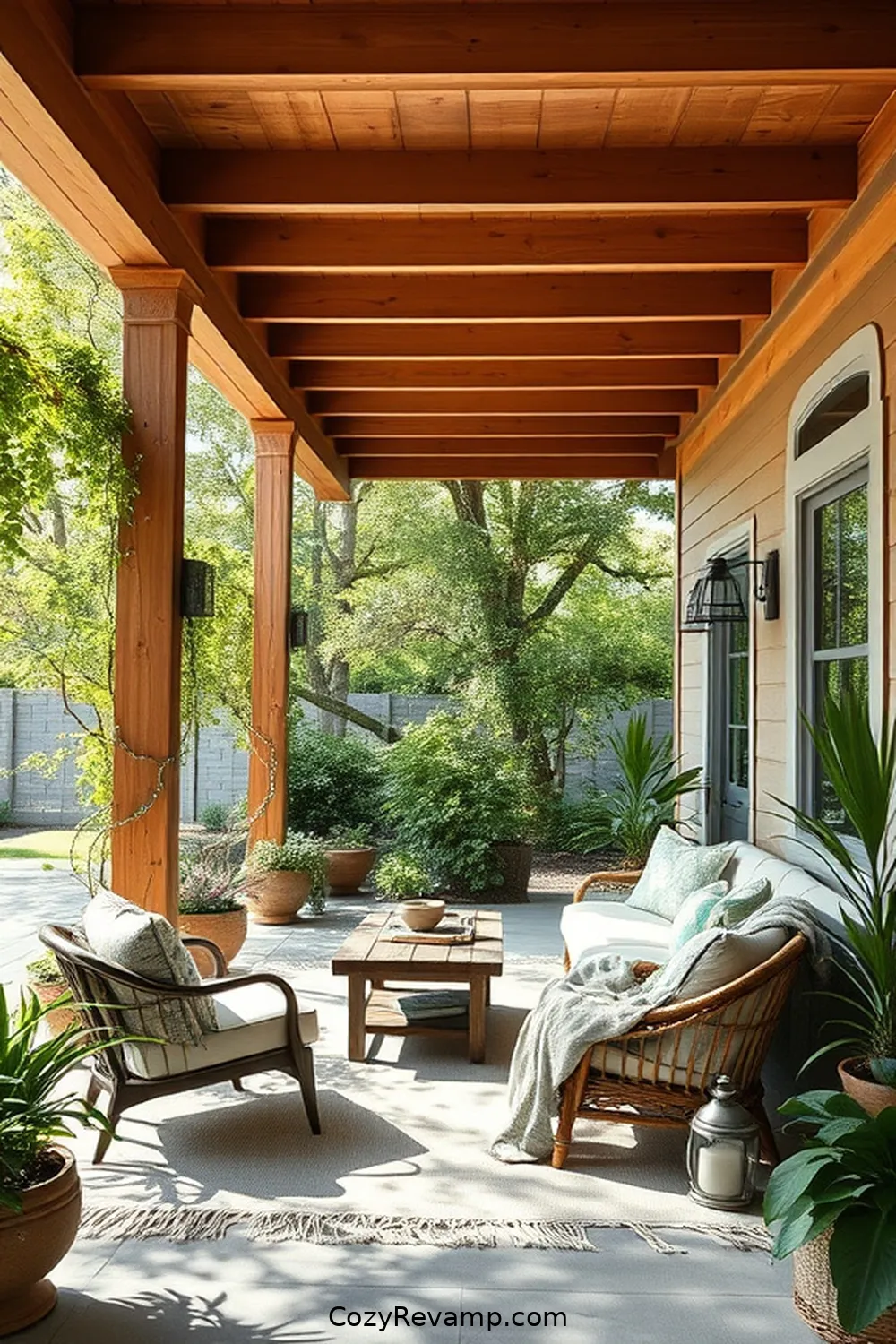 20 Essential Elements of a Modern Farmhouse Outdoor Patio With Natural Fibers 19 Natural Wood Beams for 20 Essential Elements of a Modern Farmhouse Outdoor Patio With Natural Fibers