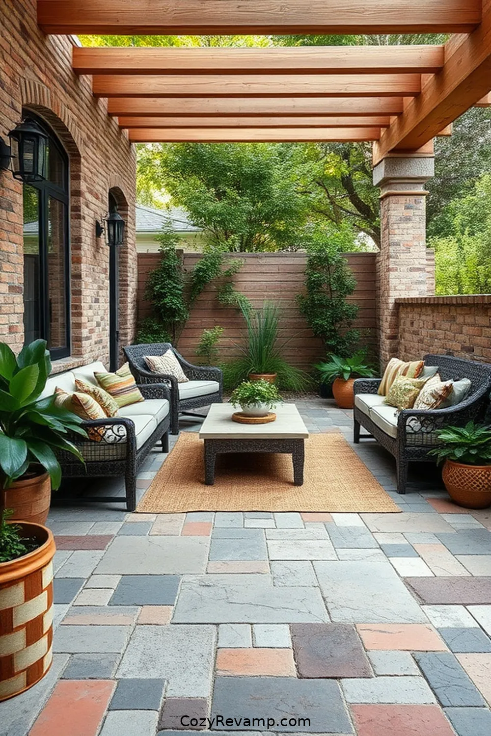 20 Essential Elements of a Modern Farmhouse Outdoor Patio With Natural Fibers 10 Stone or Brick Paving for 20 Essential Elements of a Modern Farmhouse Outdoor Patio With Natural Fibers