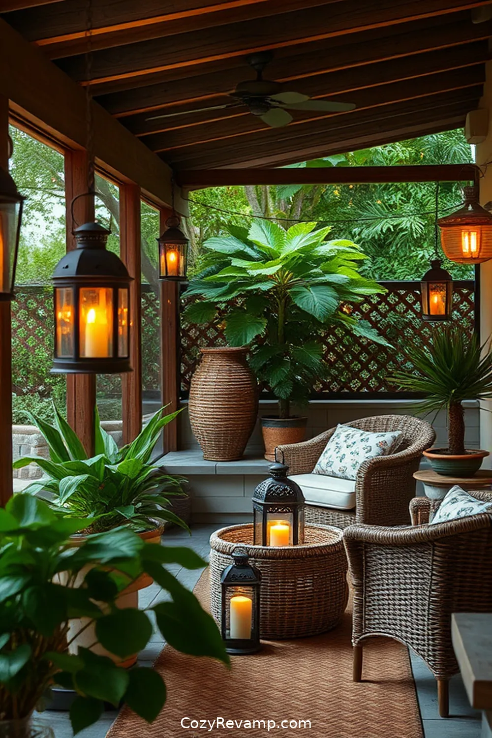 20 Essential Elements of a Modern Farmhouse Outdoor Patio With Natural Fibers 12 Vintage Lanterns for 20 Essential Elements of a Modern Farmhouse Outdoor Patio With Natural Fibers