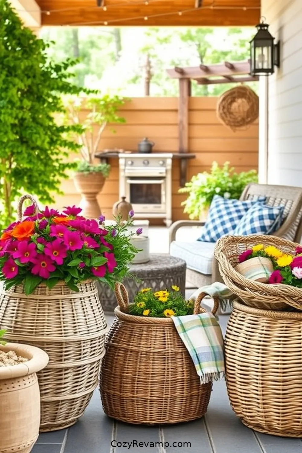 20 Essential Elements of a Modern Farmhouse Outdoor Patio With Natural Fibers 4 Woven Baskets for 20 Essential Elements of a Modern Farmhouse Outdoor Patio With Natural Fibers