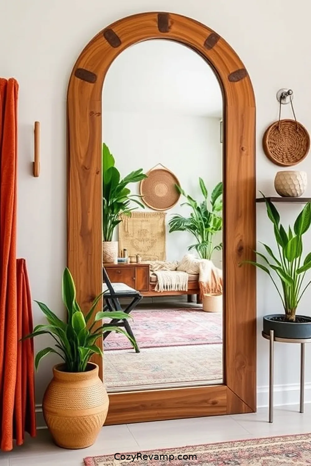 20 Inspiring Ideas for a Bohemian Entryway With Recycled Wood Material 6 Boho Chic Wood Mirror Frame for 20 Inspiring Ideas for a Bohemian Entryway With Recycled Wood Material