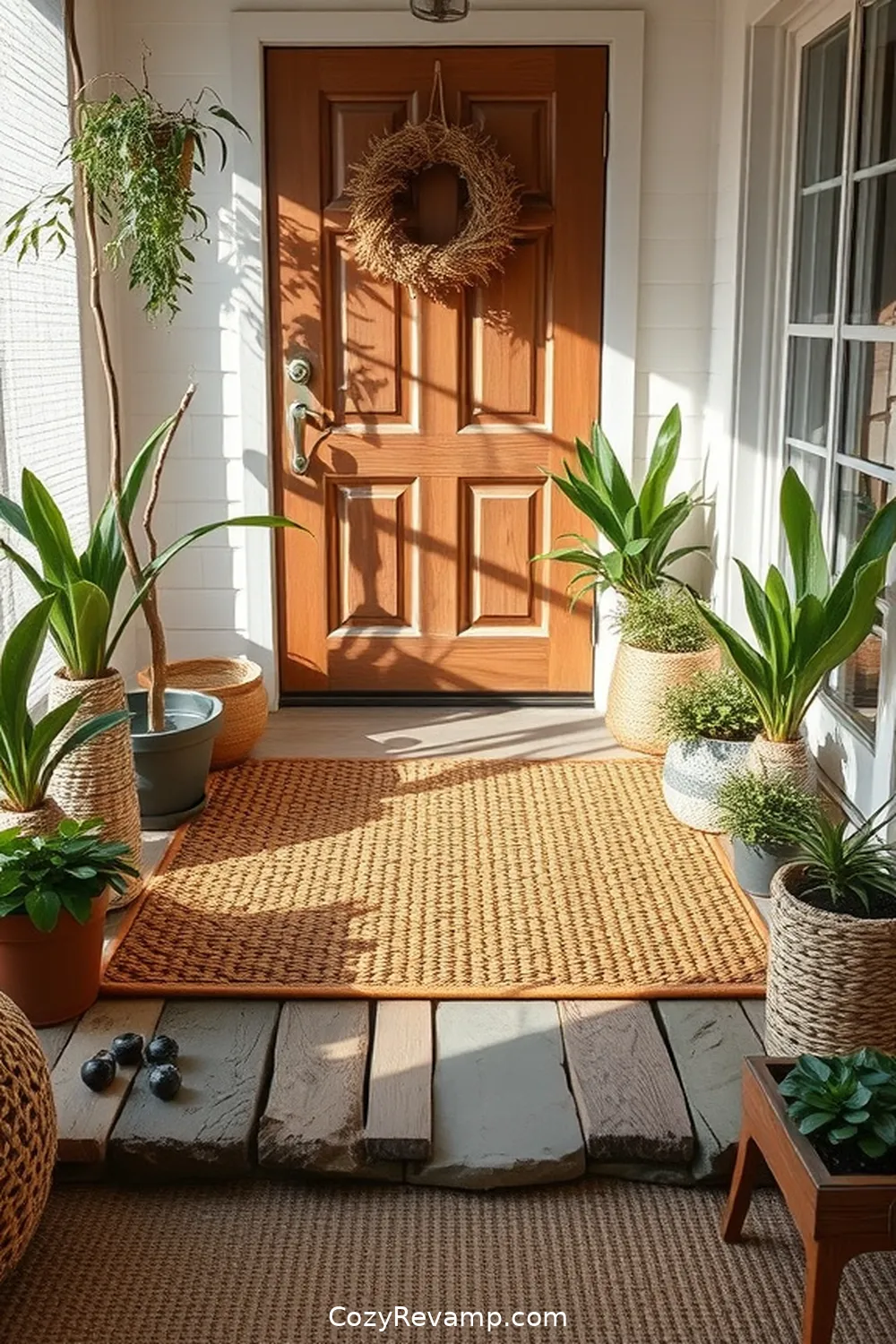 20 Inspiring Ideas for a Bohemian Entryway With Recycled Wood Material 17 Earthy Wooden Floor Mats for 20 Inspiring Ideas for a Bohemian Entryway With Recycled Wood Material