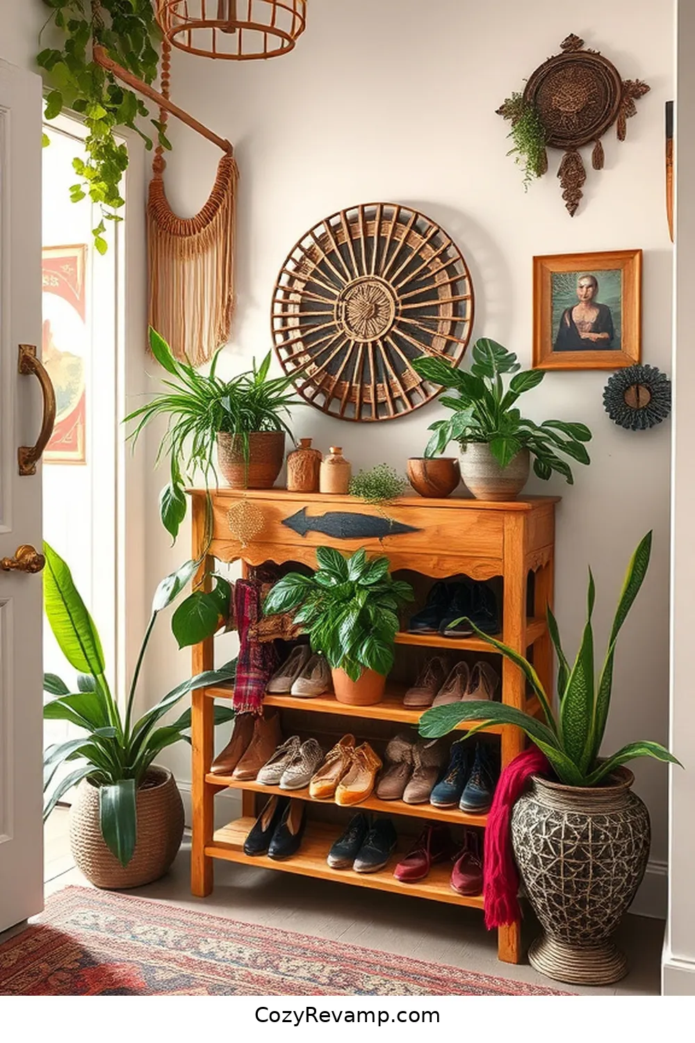 20 Inspiring Ideas for a Bohemian Entryway With Recycled Wood Material 5 Recycled Wood Shoe Rack for 20 Inspiring Ideas for a Bohemian Entryway With Recycled Wood Material
