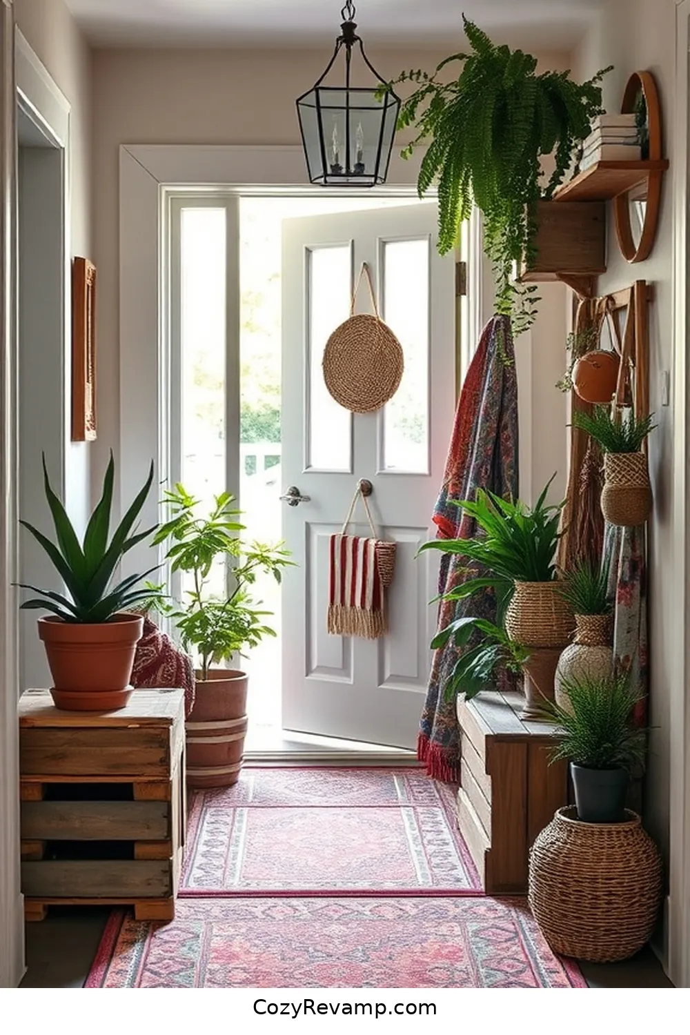 20 Inspiring Ideas for a Bohemian Entryway With Recycled Wood Material 4 Vintage Wood Crate Storage for 20 Inspiring Ideas for a Bohemian Entryway With Recycled Wood Material