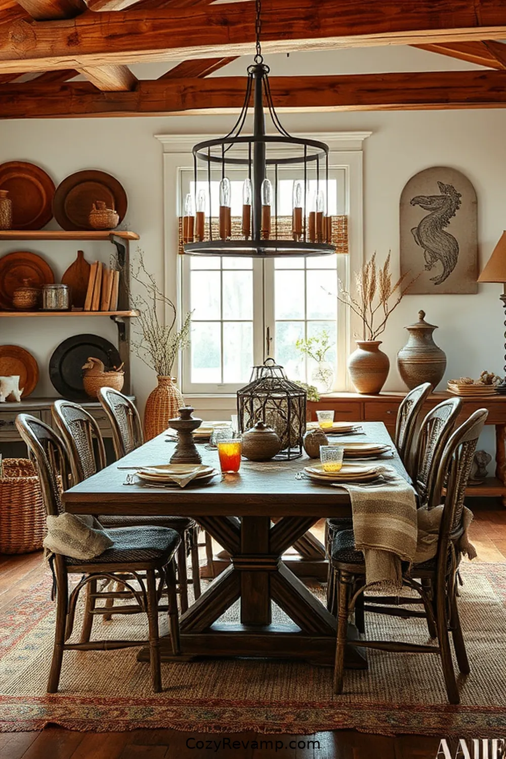 Antique Accessories for 20 Key Elements of Rustic Dining Room Design With Natural Fibers