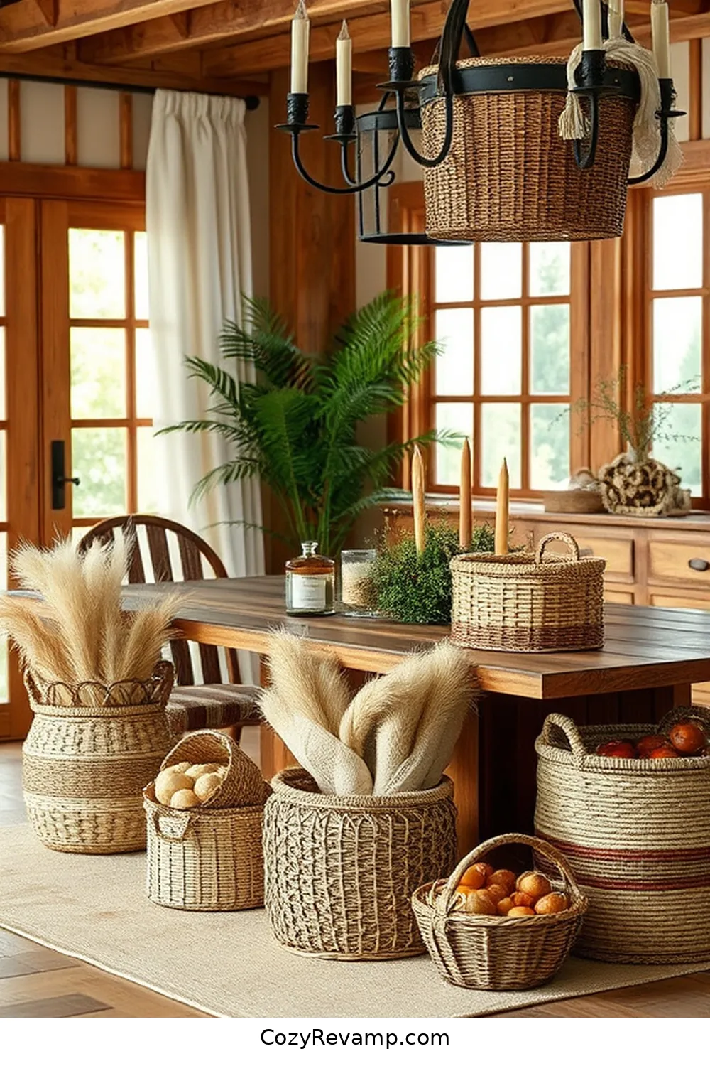Decorative Baskets for 20 Key Elements of Rustic Dining Room Design With Natural Fibers