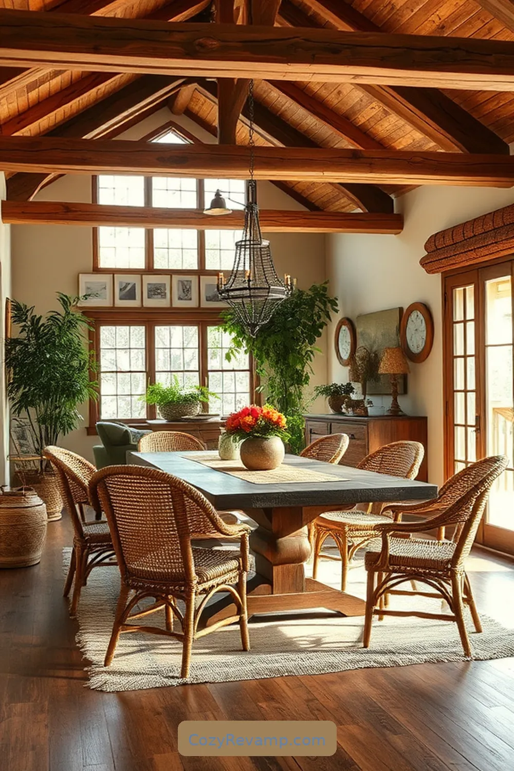 Exposed Beams for 20 Key Elements of Rustic Dining Room Design With Natural Fibers