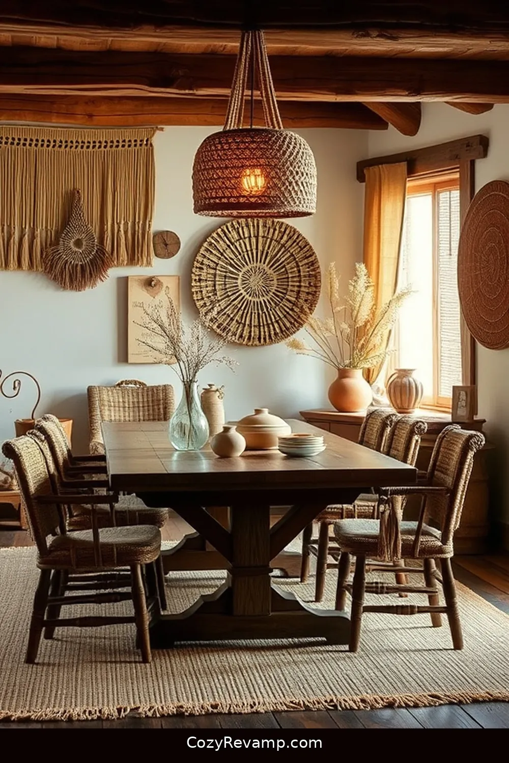 Handcrafted Decor for 20 Key Elements of Rustic Dining Room Design With Natural Fibers