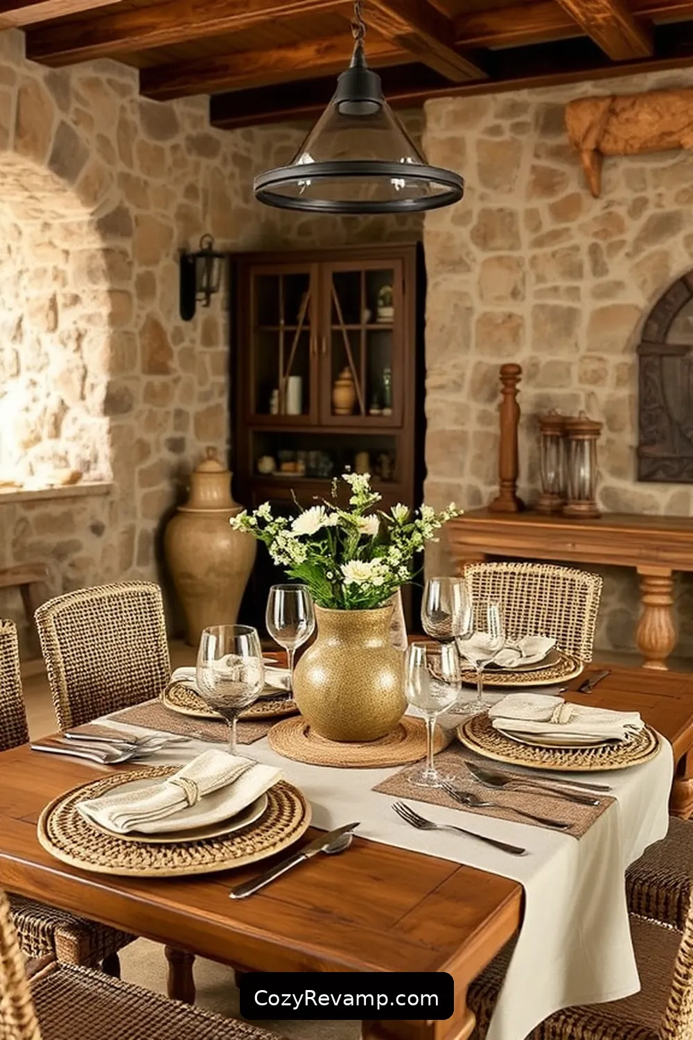 Stone Accents for 20 Key Elements of Rustic Dining Room Design With Natural Fibers