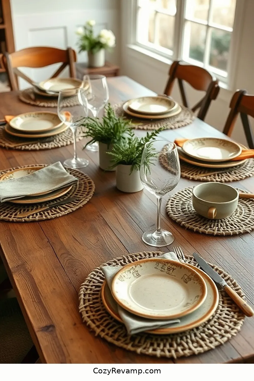 Vintage Tableware for 20 Key Elements of Rustic Dining Room Design With Natural Fibers