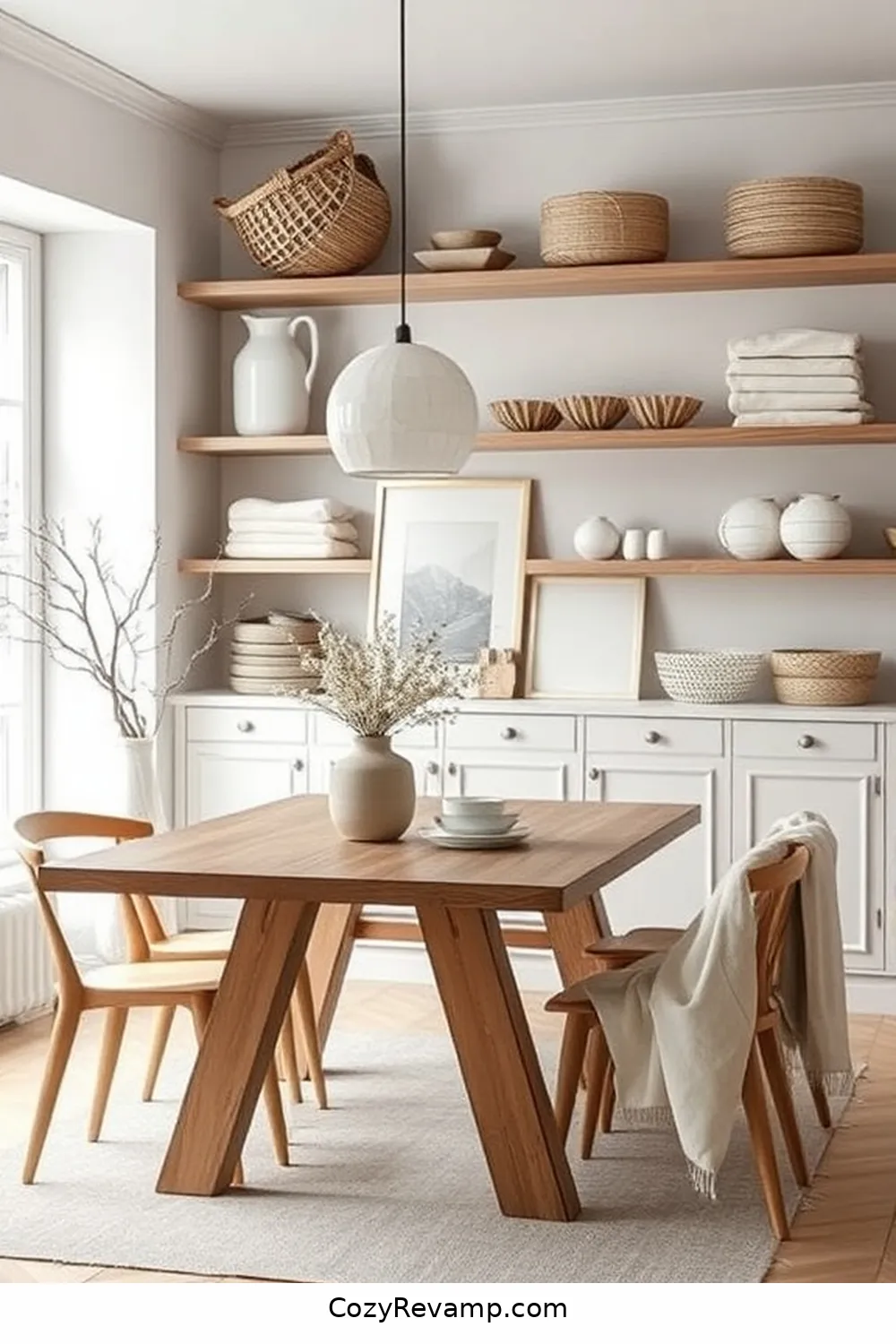 Open Shelving for 20 Must-Have Elements for a Scandinavian Dining Room With Organic Cotton Material