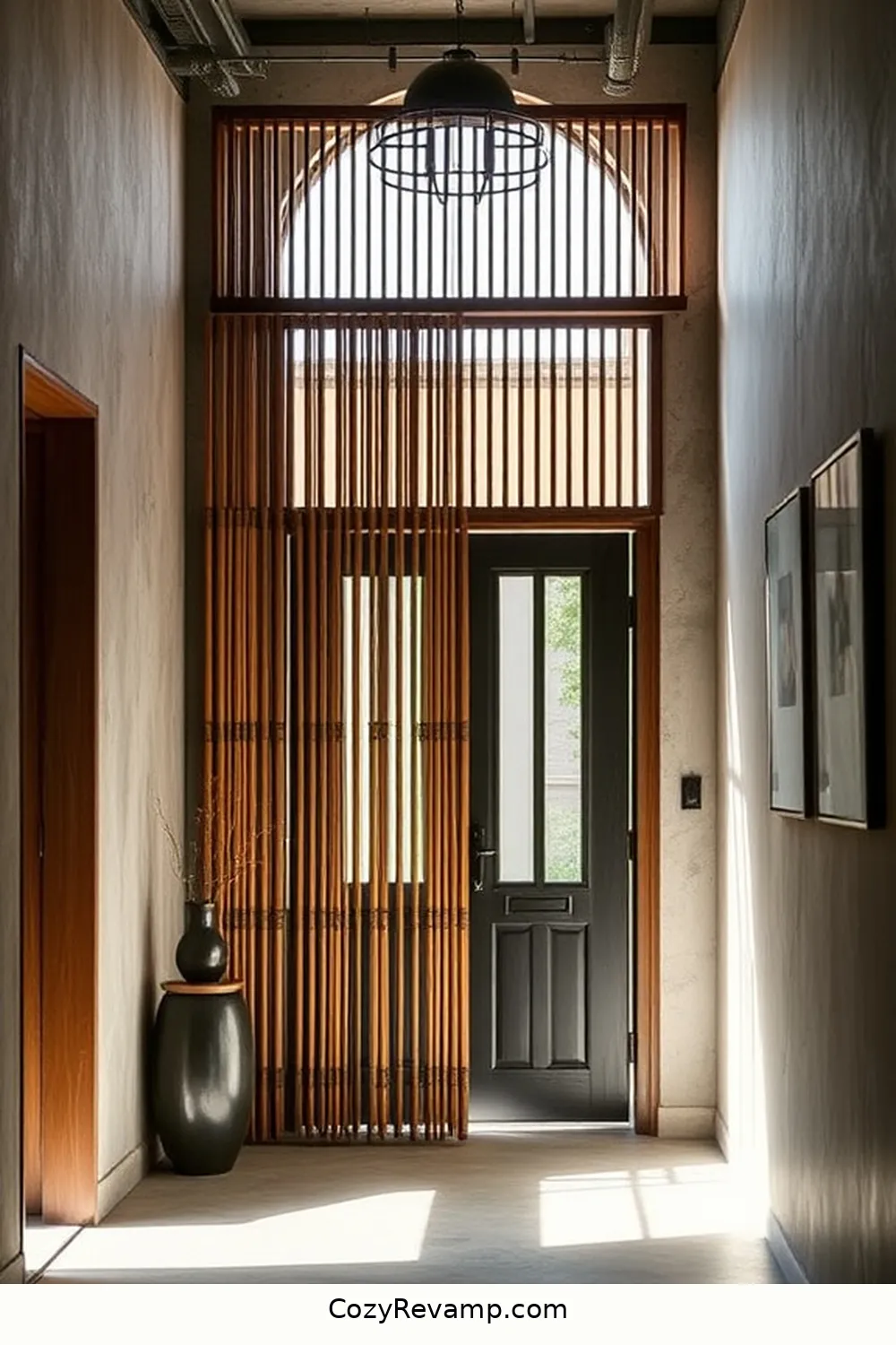 20 Stunning Industrial Entryways With Bamboo Material 8 Bamboo Slat Partition for Added Privacy for 20 Stunning Industrial Entryways With Bamboo Material