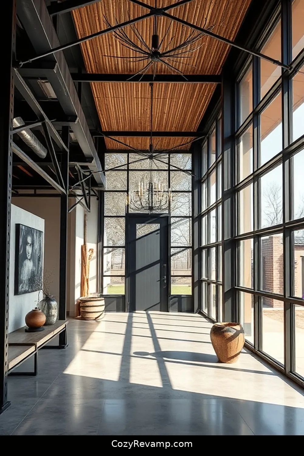 20 Stunning Industrial Entryways With Bamboo Material 4 Industrial Chic With Bamboo Ceiling Beams for 20 Stunning Industrial Entryways With Bamboo Material