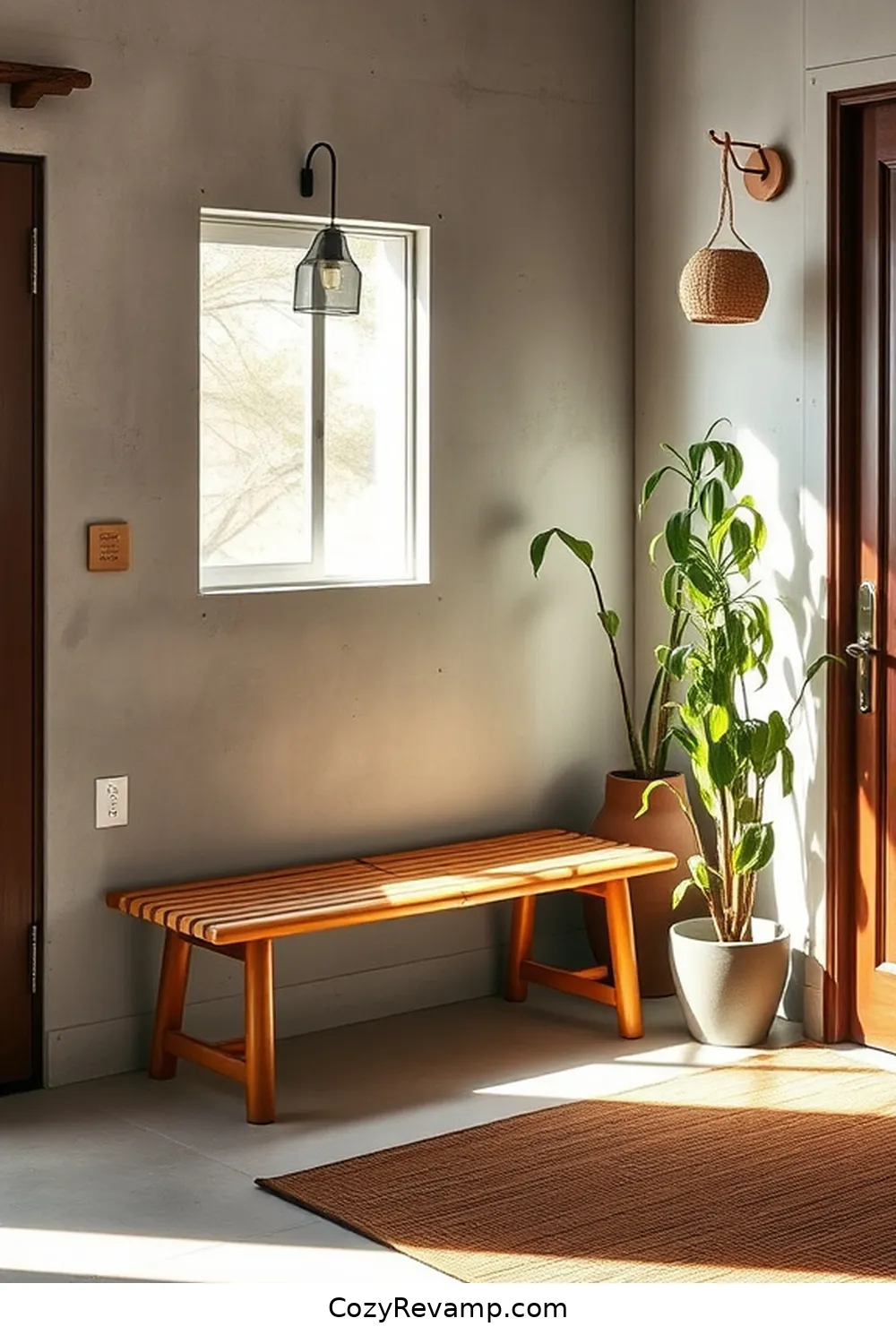20 Stunning Industrial Entryways With Bamboo Material 5 Reclaimed Bamboo Bench in a Minimalist Entryway for 20 Stunning Industrial Entryways With Bamboo Material