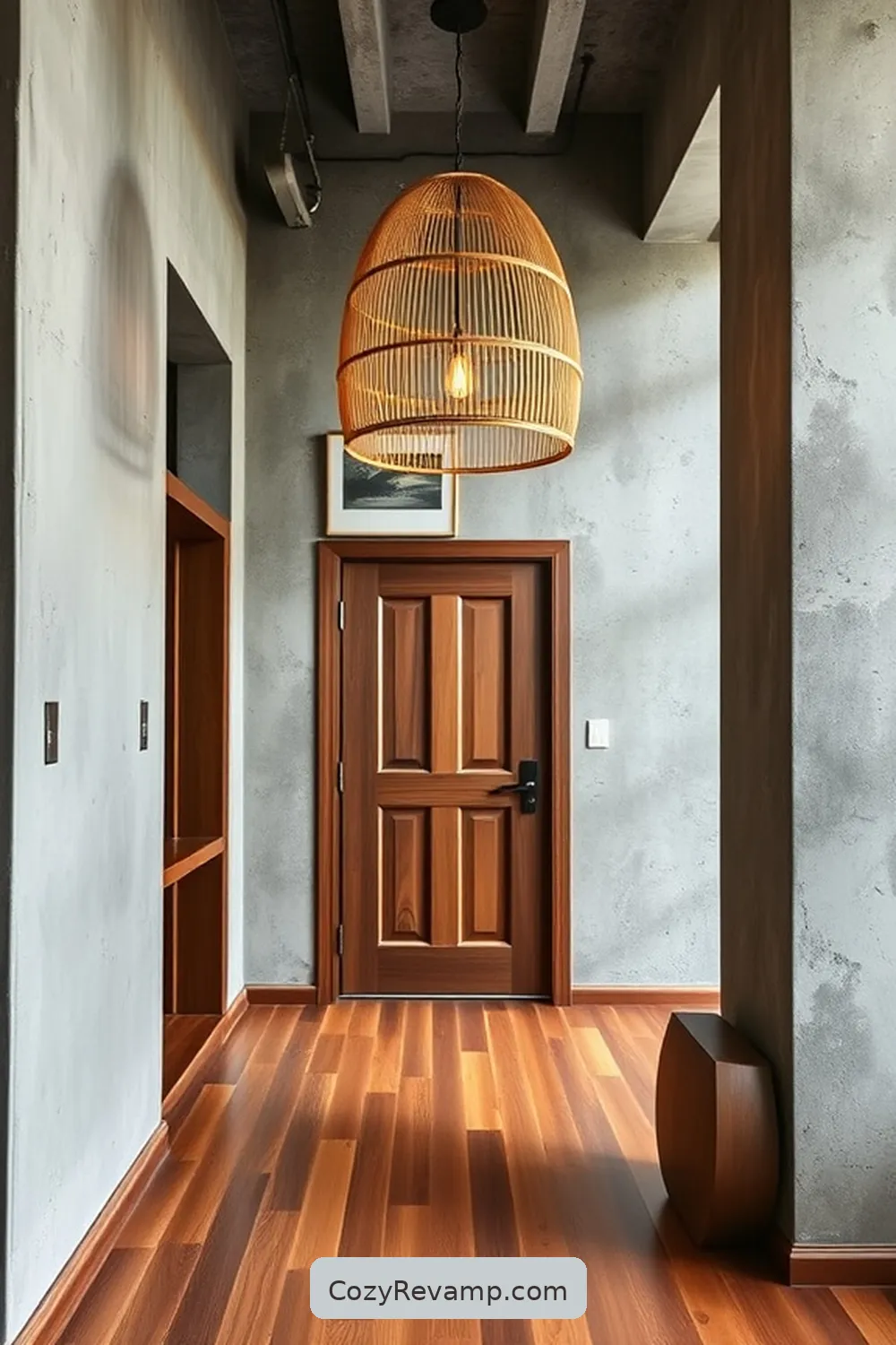 20 Stunning Industrial Entryways With Bamboo Material 9 Statement Bamboo Light Fixture Above the Entry for 20 Stunning Industrial Entryways With Bamboo Material