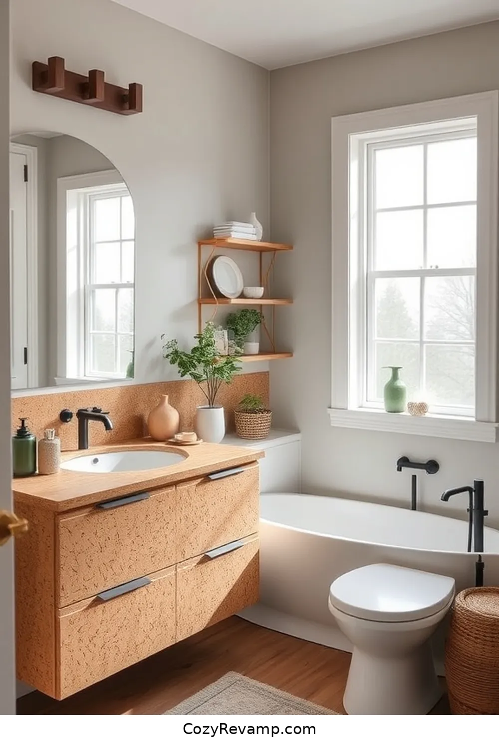 20 Stunning Modern Farmhouse Bathroom Designs Featuring Cork Material 4 Cork Accents in Vanity Designs for 20 Stunning Modern Farmhouse Bathroom Designs Featuring Cork Material