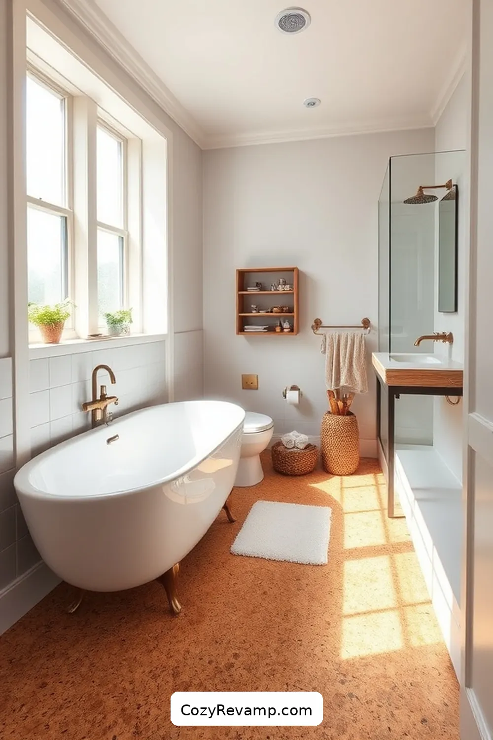 20 Stunning Modern Farmhouse Bathroom Designs Featuring Cork Material 2 Cork Flooring: A Warm Foundation for 20 Stunning Modern Farmhouse Bathroom Designs Featuring Cork Material