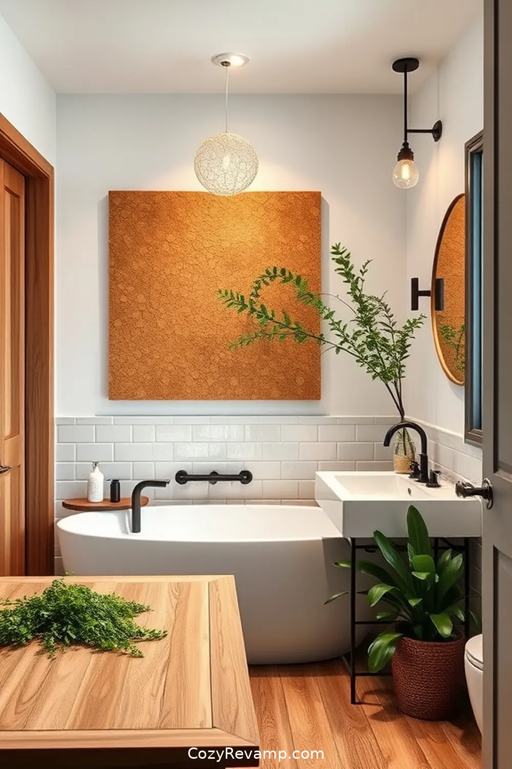 20 Stunning Modern Farmhouse Bathroom Designs Featuring Cork Material 8 Cork as a Wall Art Medium for 20 Stunning Modern Farmhouse Bathroom Designs Featuring Cork Material