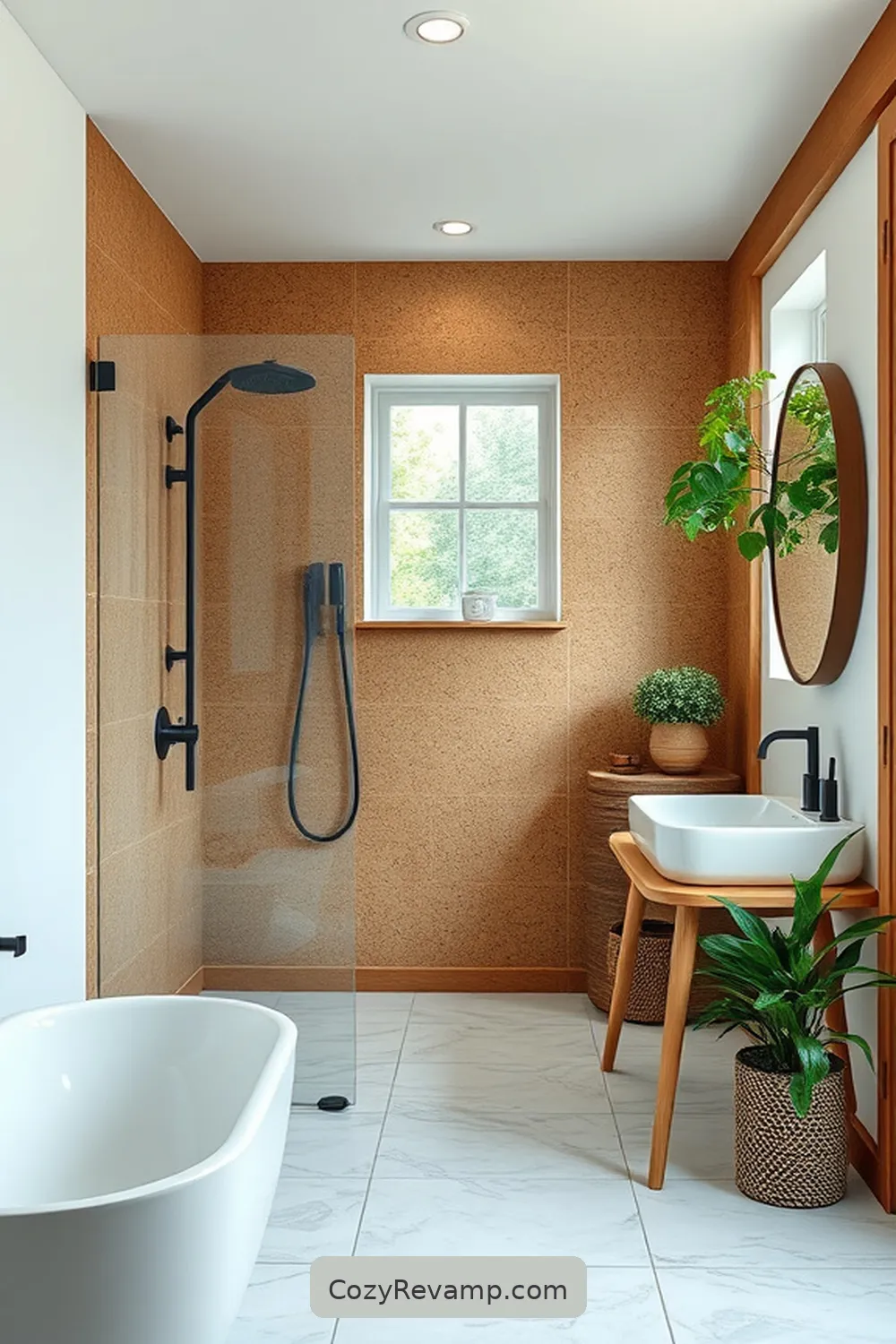 20 Stunning Modern Farmhouse Bathroom Designs Featuring Cork Material 10 Eco-Friendly Cork Shower Walls for 20 Stunning Modern Farmhouse Bathroom Designs Featuring Cork Material