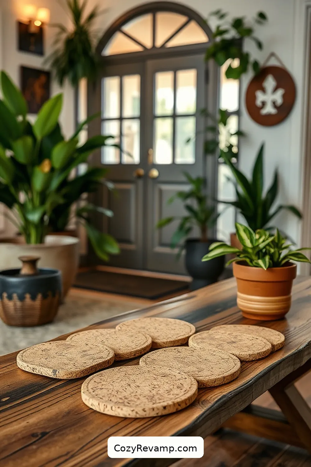 20 Ways to Create a Bohemian Entryway With Cork Material 5 Make Cork Coasters for Your Entry Table for 20 Ways to Create a Bohemian Entryway With Cork Material