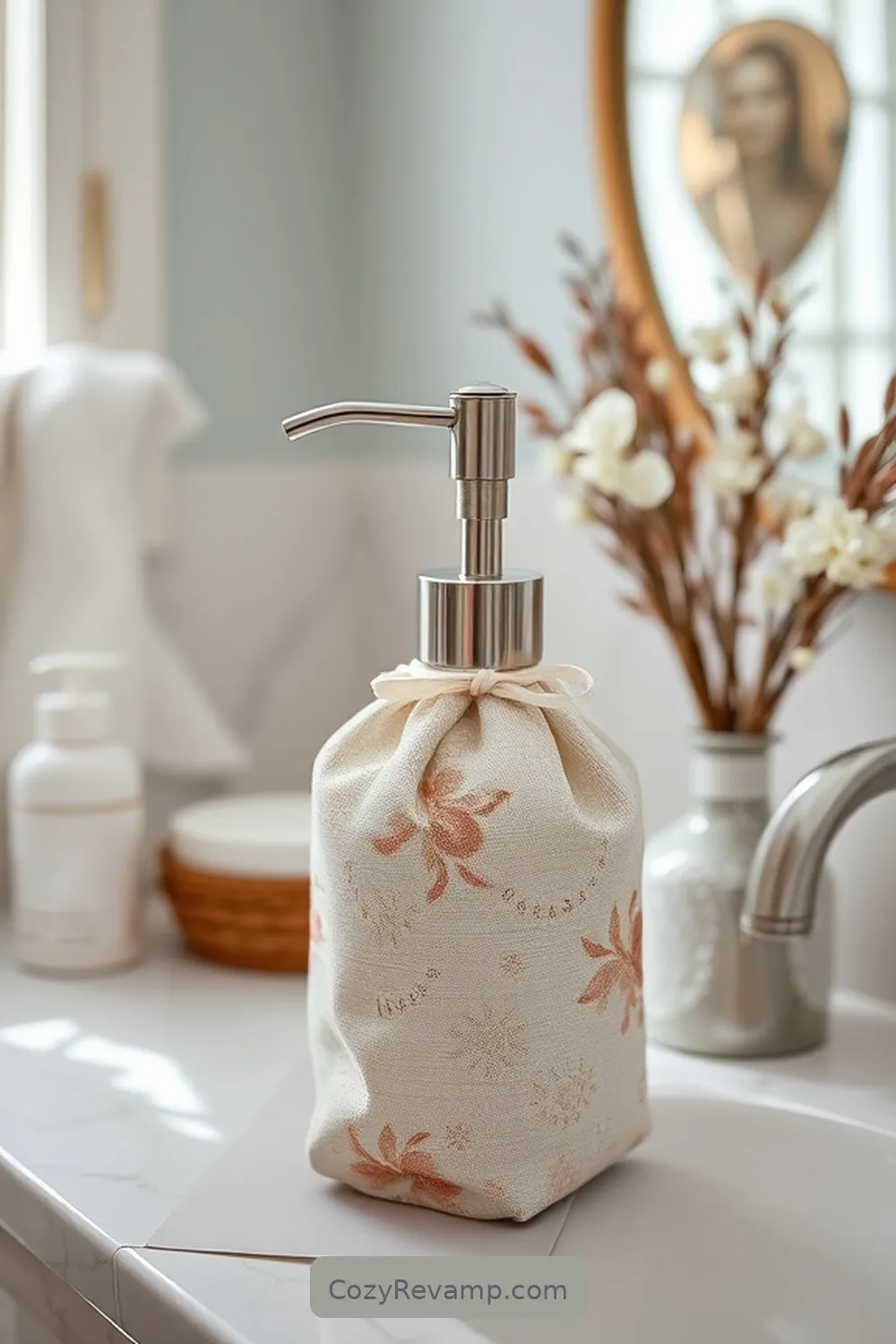 DIY Fabric Soap Dispenser for 20 Ways to Create a Minimalist Bathroom With Upcycled Fabric Material