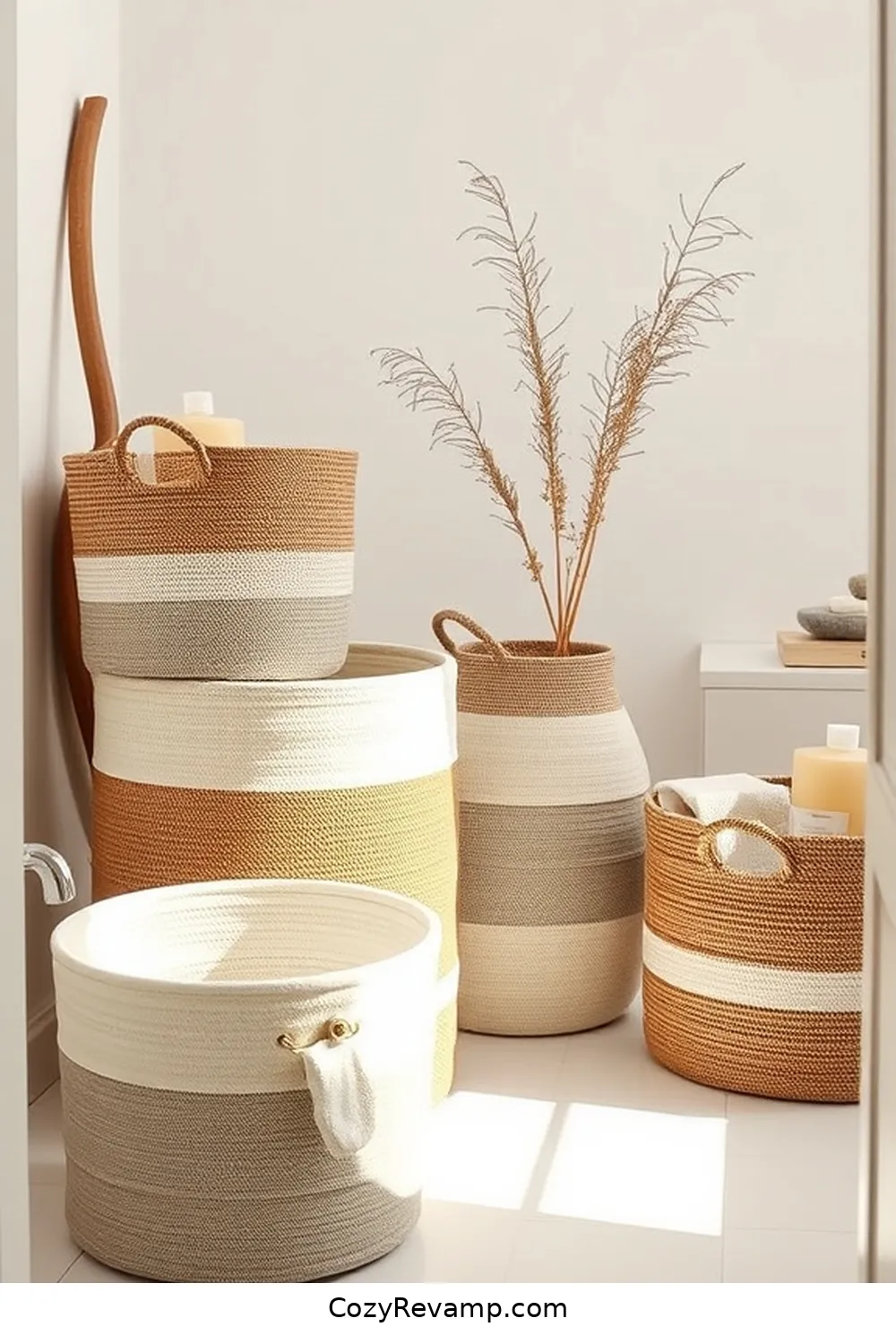 Fabric Storage Baskets for 20 Ways to Create a Minimalist Bathroom With Upcycled Fabric Material
