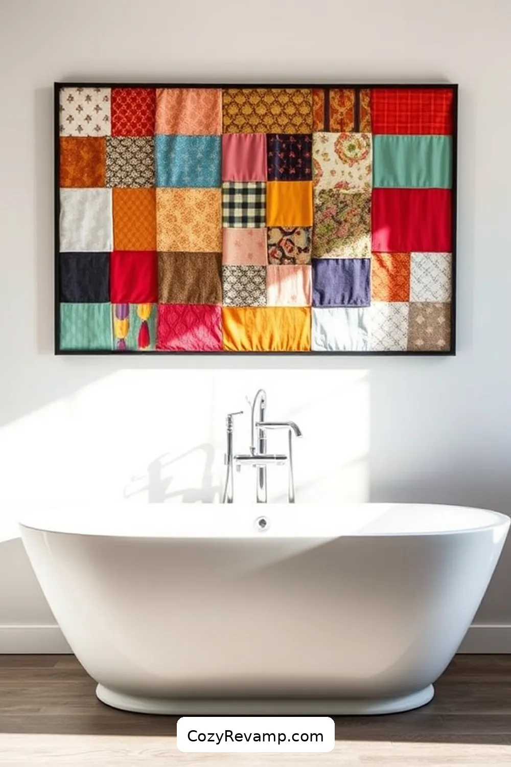 Fabric Wall Art for 20 Ways to Create a Minimalist Bathroom With Upcycled Fabric Material