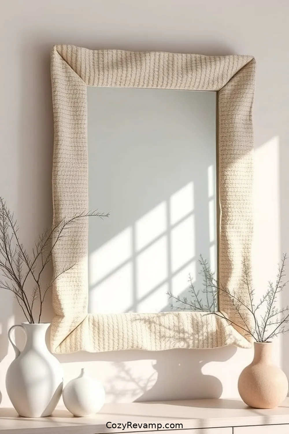 Upcycled Fabric Mirror Frame for 20 Ways to Create a Minimalist Bathroom With Upcycled Fabric Material