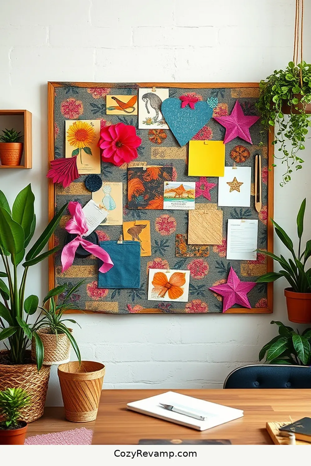 20 Ways to Create a Rustic Home Office With Upcycled Fabric Material 6 Fabric-Covered Bulletin Board for 20 Ways to Create a Rustic Home Office With Upcycled Fabric Material