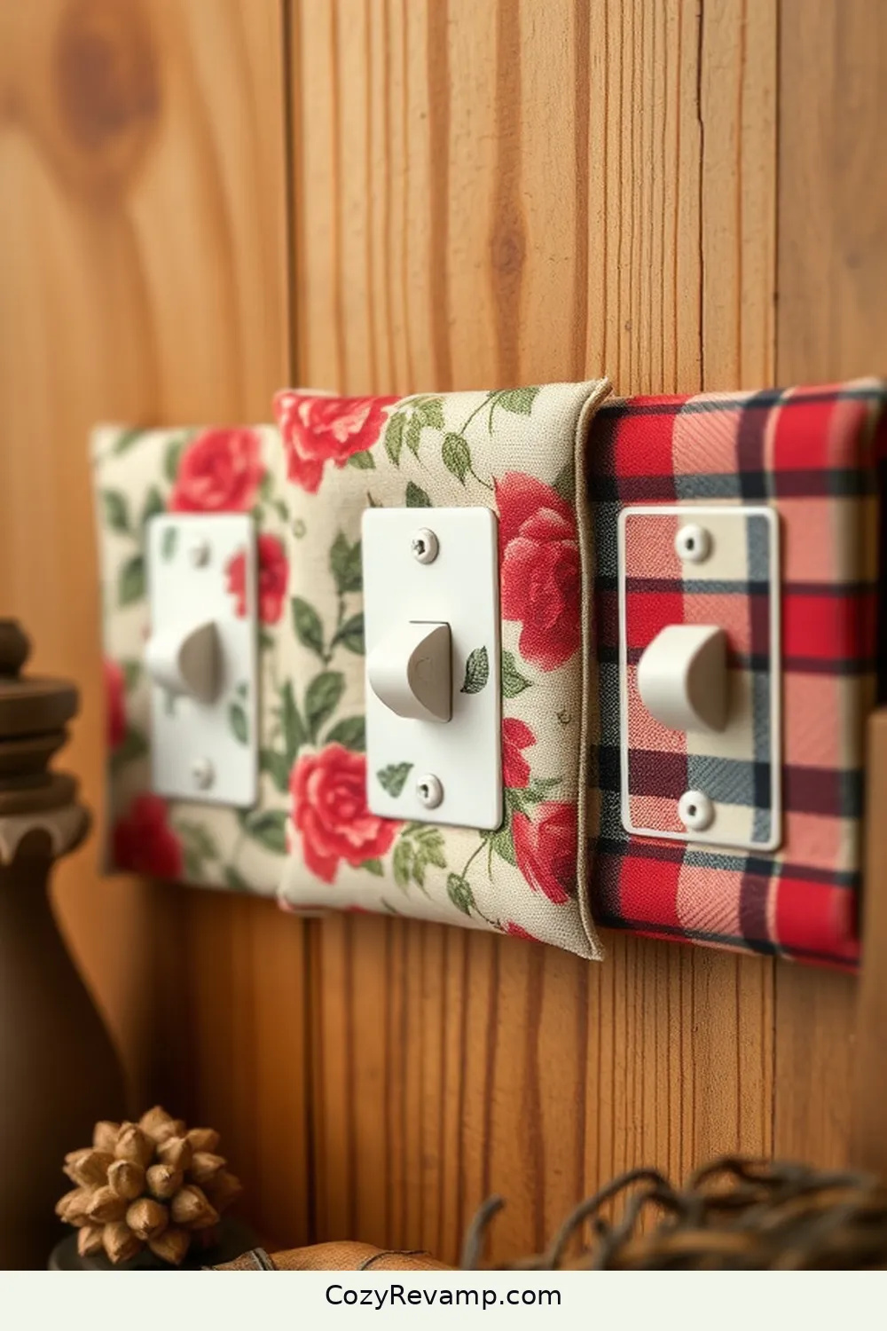 20 Ways to Create a Rustic Home Office With Upcycled Fabric Material 16 Fabric-Covered Light Switch Plates for 20 Ways to Create a Rustic Home Office With Upcycled Fabric Material