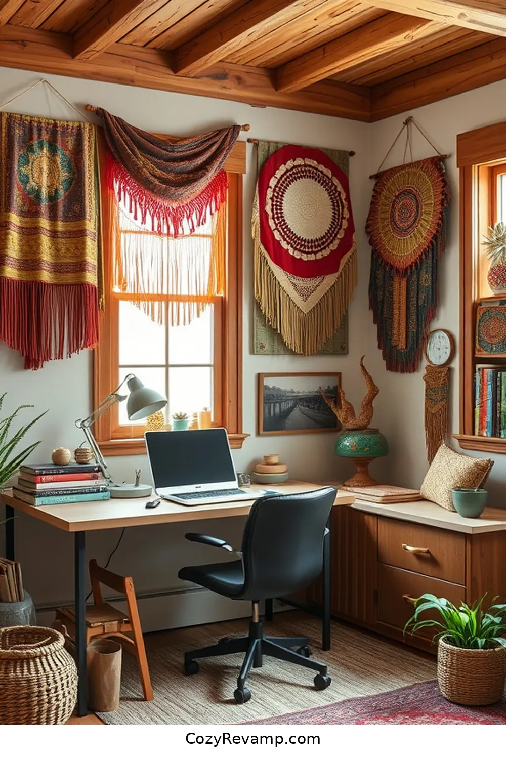 20 Ways to Create a Rustic Home Office With Upcycled Fabric Material 13 Fabric Wall Hangings for 20 Ways to Create a Rustic Home Office With Upcycled Fabric Material
