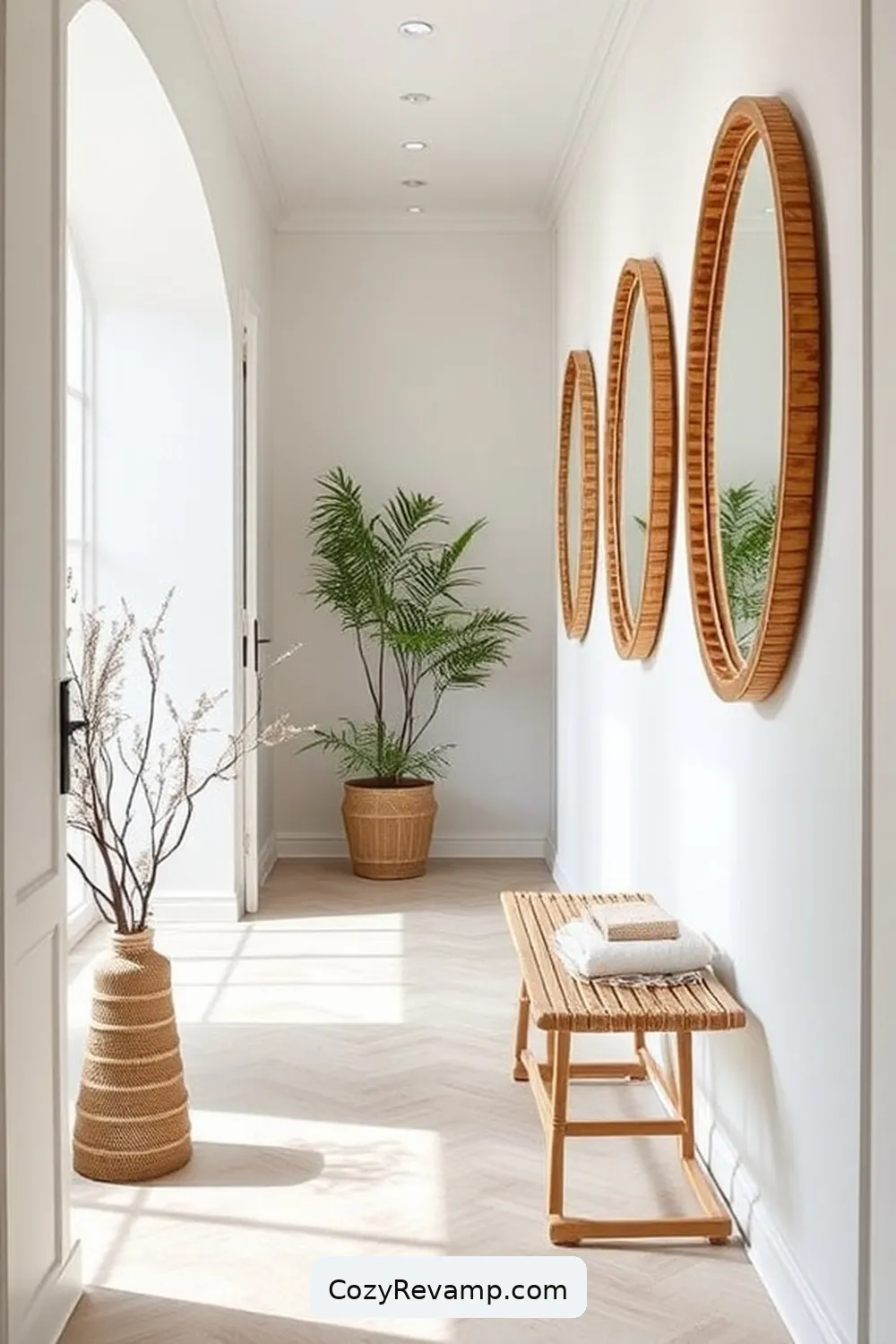 Choose Bamboo Mirrors for a Bright Atmosphere for 20 Ways to Create a Scandinavian Hallway With Bamboo Material