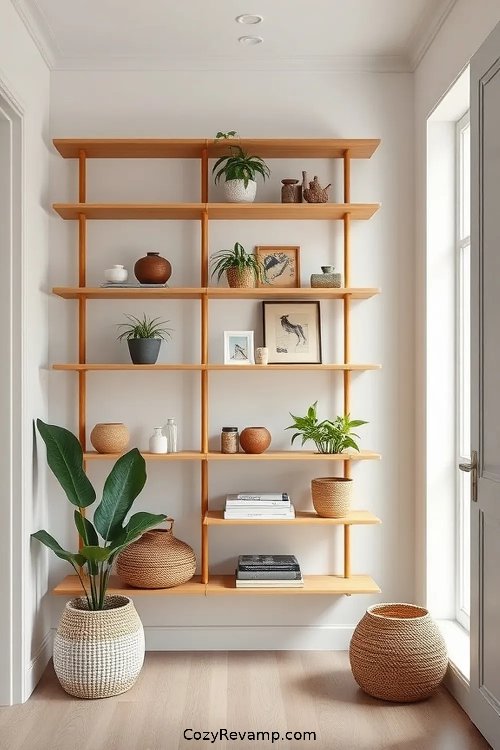 Install Bamboo Shelving for Storage for 20 Ways to Create a Scandinavian Hallway With Bamboo Material