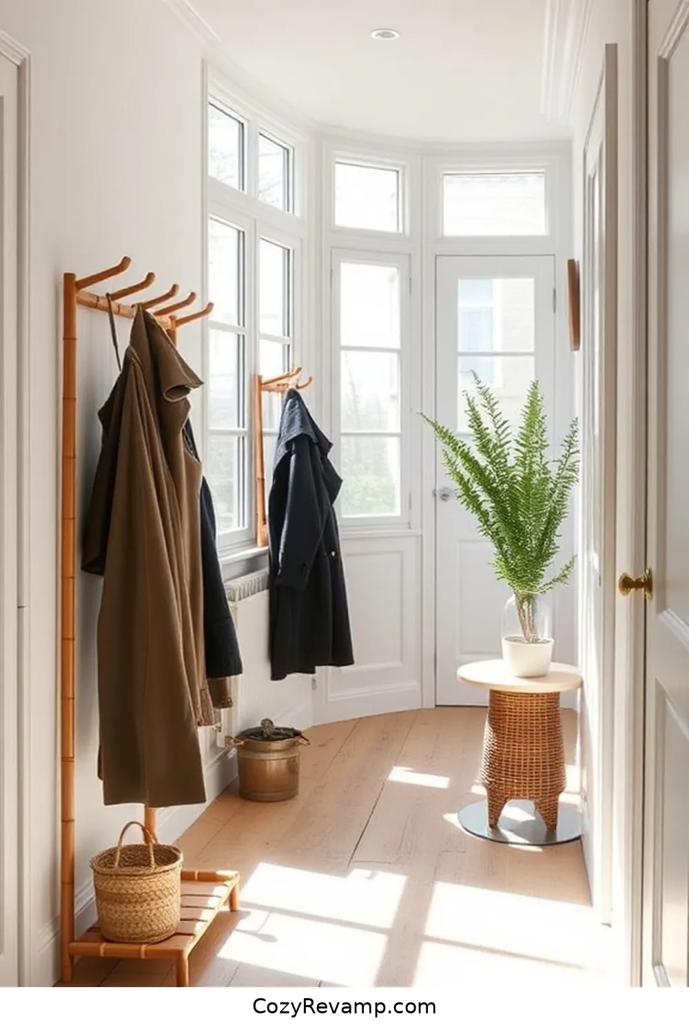 Utilize Bamboo Coat Racks for 20 Ways to Create a Scandinavian Hallway With Bamboo Material
